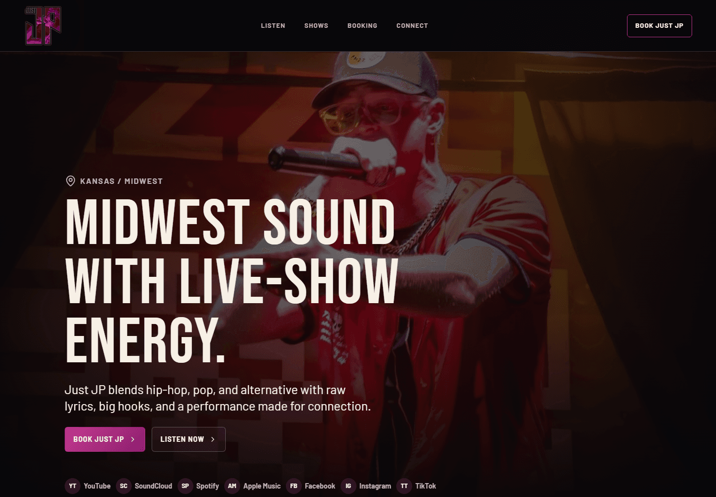 Desktop screenshot of the Just JP artist website